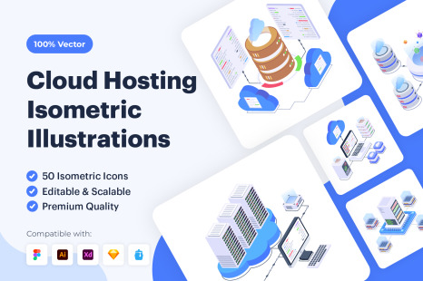 Cloud Hosting Isometric Illustrations