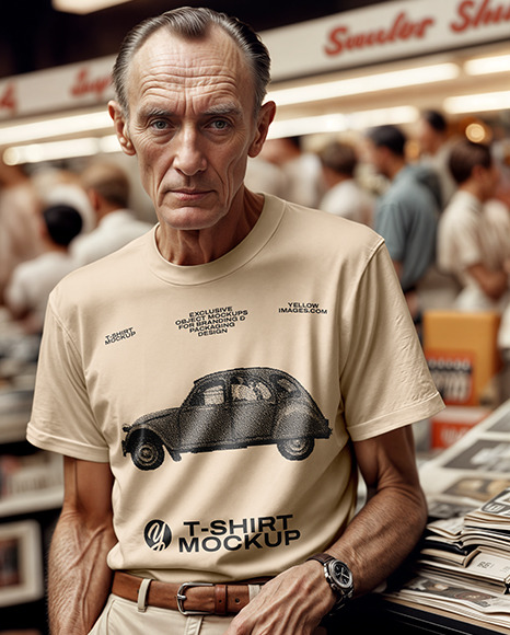 Elderly Man in a T-Shirt Mockup