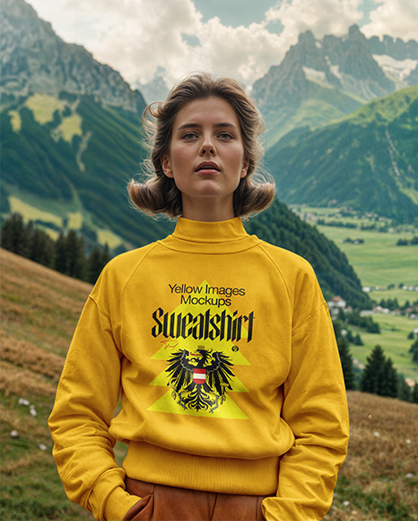 Woman in a Turtleneck Sweatshirt Mockup