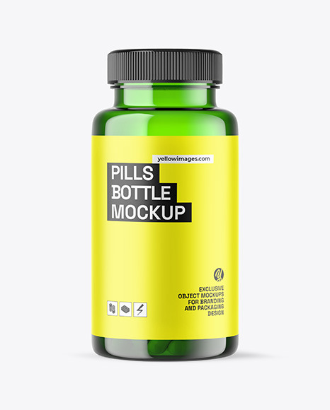 Green Pills Bottle Mockup