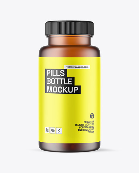 Frosted Amber Pills Bottle Mockup