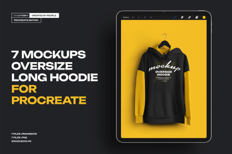 7 Mockups Oversize Long Hoodies For Procreate on iPad