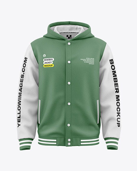 Men&#039;s Bomber Jacket with Hood Mockup - Front View