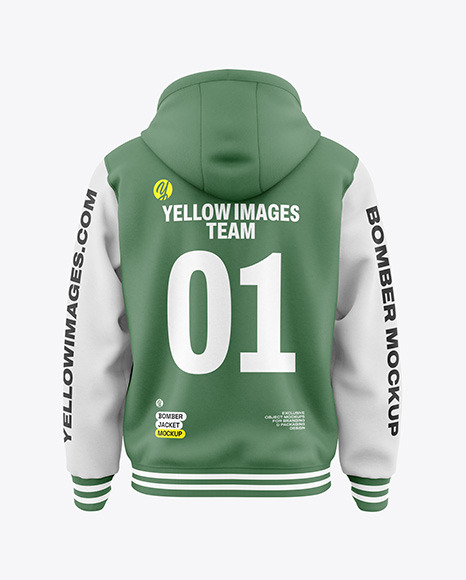 Men&#039;s Bomber Jacket with Hood Mockup - Back View