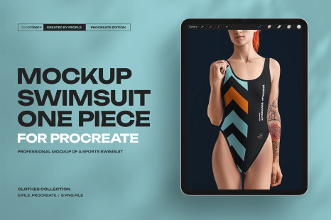 6 Mockups of a One Piece Sports Women&#039;s Swimsuit for Procreate on iPad