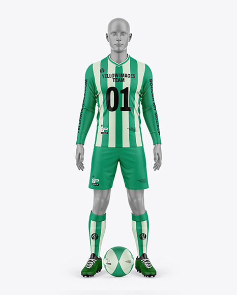 V-Neck Long Sleeve Soccer Kit w/ Mannequin Mockup - Front View