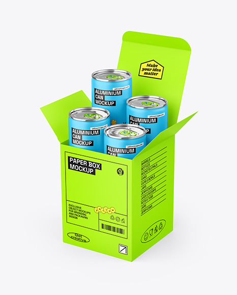 Box W/ Matte Cans Mockup