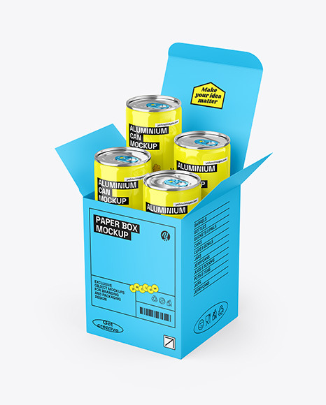 Box W/ Glossy Cans Mockup