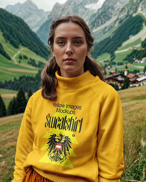 Woman in a Turtleneck Sweatshirt Mockup