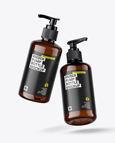 Two Amber Pump Bottles Mockup