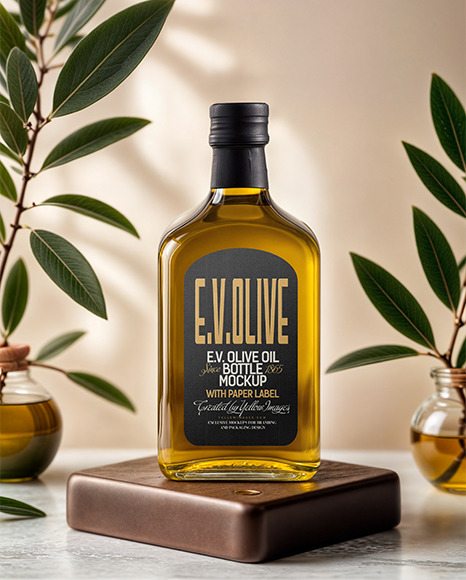 Clear Glass Olive Oil Bottle with Shrink Cap Mockup