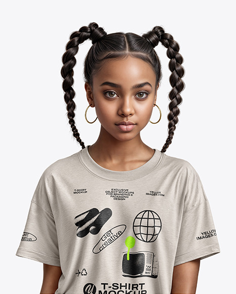 Black Girl with Braids Wearing a T-Shirt Mockup