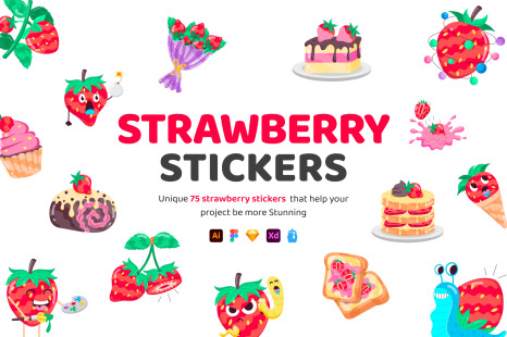 Flat Strawberry Stickers