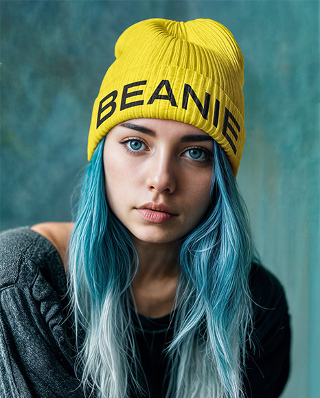 Woman Wearing a Beanie Hat Mockup