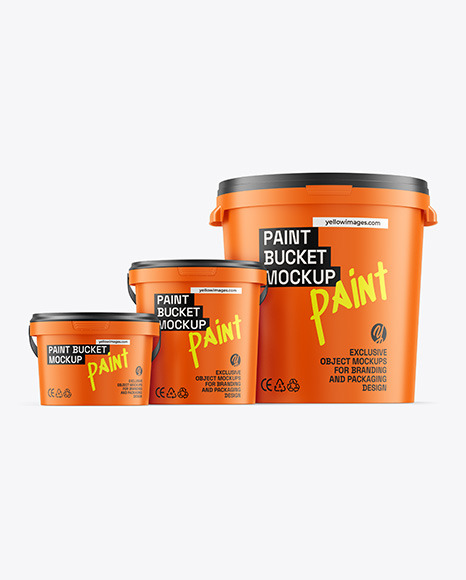 Three Matte Plastic Buckets Mockup