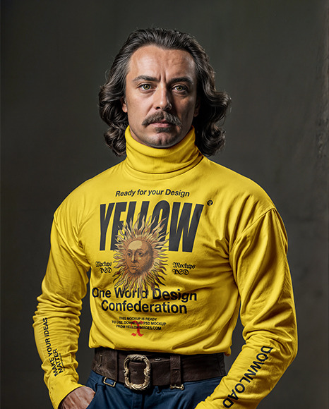 Man Wearing a Turtleneck Sweatshirt Mockup