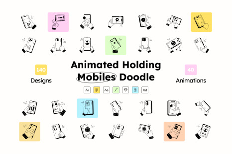 Holding Mobile Doodle Icons