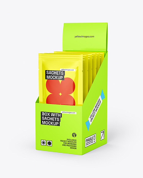 Box With Glossy Sachets Mockup