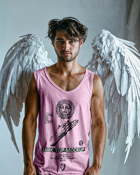Man with Wings Wearing a Tank Top Mockup