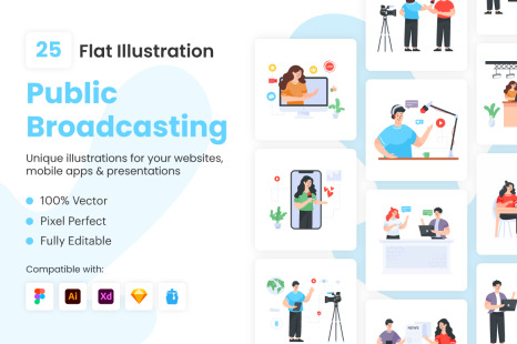Flat Public Broadcasting Illustrations