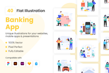 Flat Banking App Illustrations