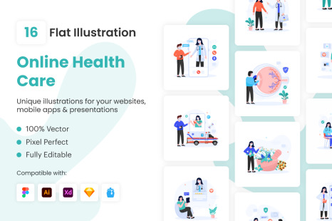 Flat Healthcare App Illustrations