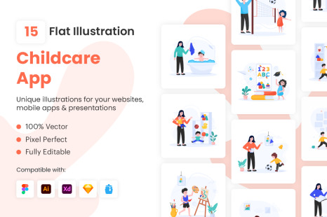 Flat Childcare App Illustrations