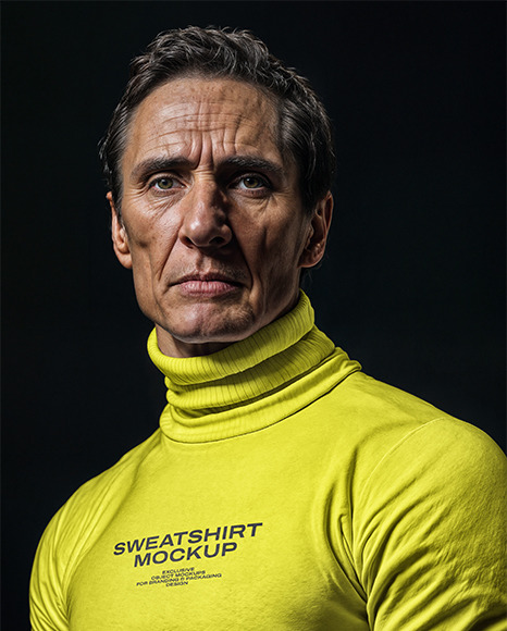 Man Wearing a Turtleneck Sweatshirt Mockup