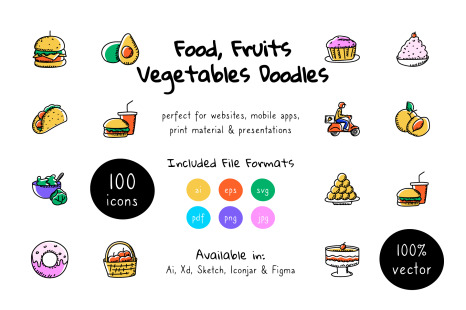 Fruits and Vegetables Doodle Icons