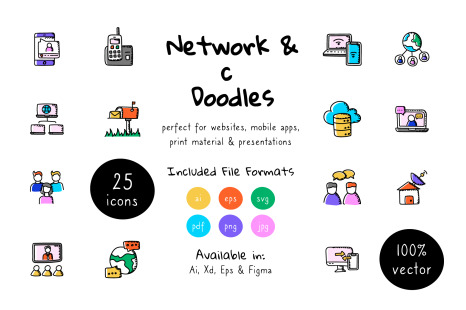 Network Technology Doodle Icons Pack