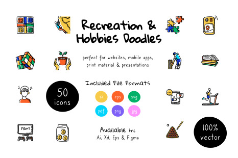 Sports and Hobbies Doodle Icons