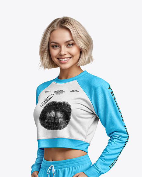 Woman in a Cropped Long Sleeve Sweatshirt Mockup