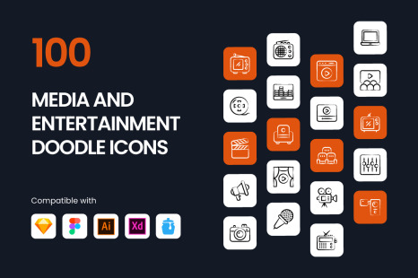 Media and Entertainment Doodle Icons