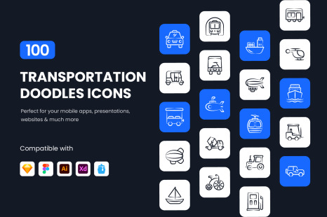 Transportation Doodle Icon Set