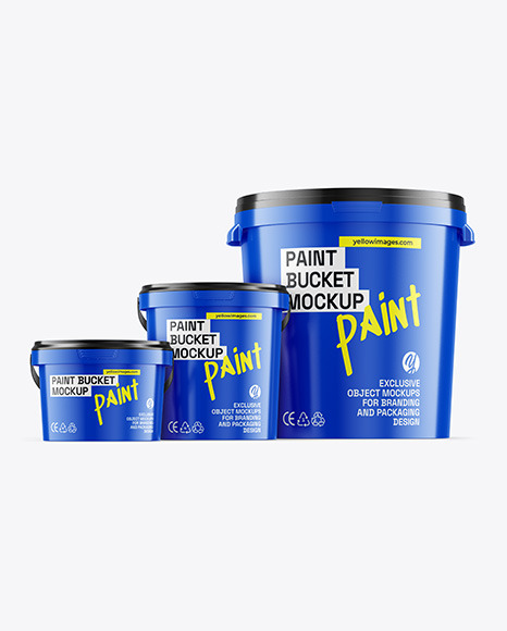 Three Glossy Plastic Buckets Mockup