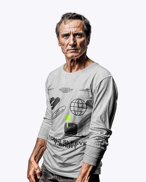 Man Wearing a Long Sleeve T-Shirt Mockup