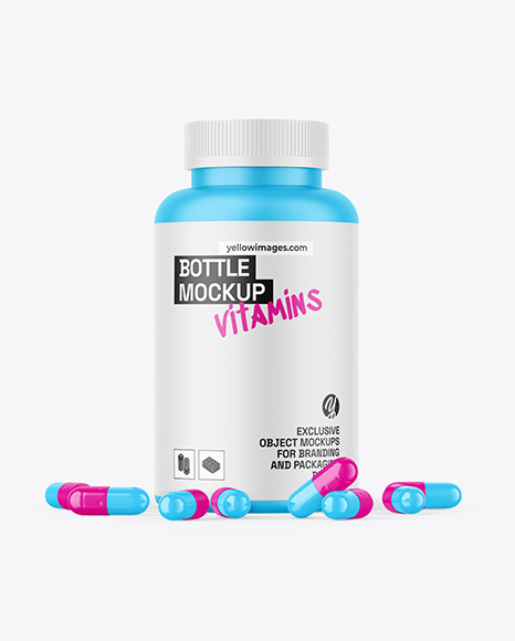 Matte Bottle W/ Pills Mockup