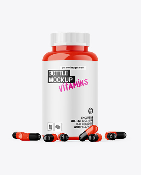 Glossy Bottle W/ Pills Mockup