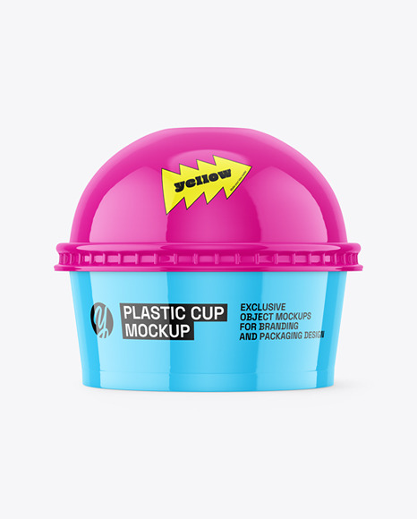 Glossy Plastic Cup with Dome Cap Mockup