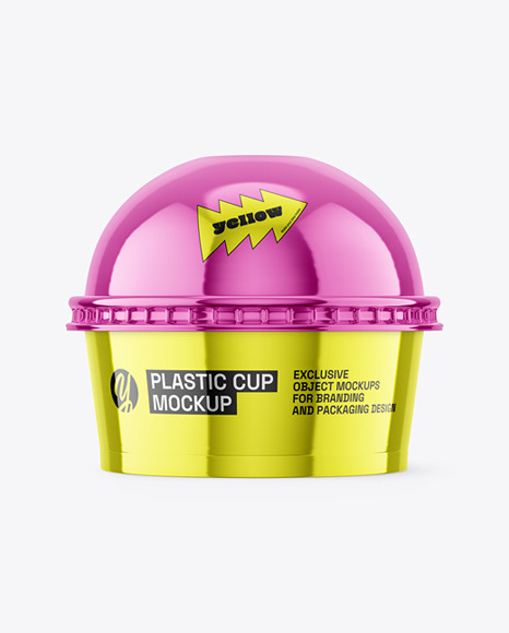 Glossy Metallized Plastic Cup with Dome Cap Mockup