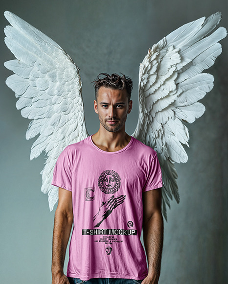 Man with Angel Wings Wearing a T-Shirt Mockup