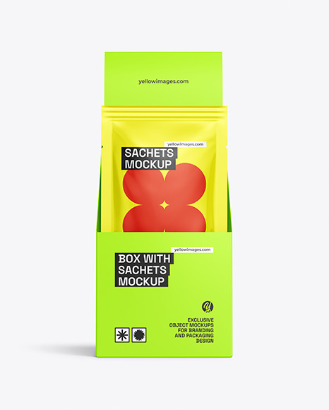 Box With Glossy Sachets Mockup
