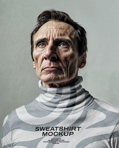 An Older Man Wearing a Turtleneck Sweatshirt Mockup