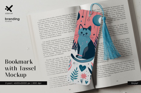 Сardboard Bookmark with Tassel Mockup