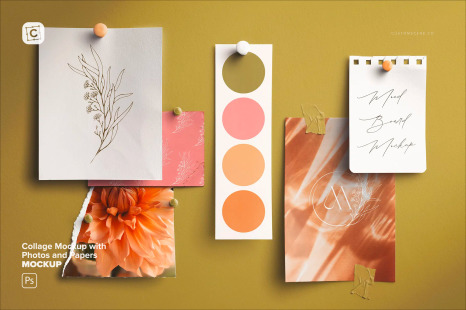 Collage Mockup with Photos and Papers
