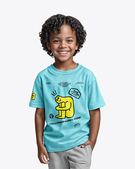 Curly Boy Wearing an Oversize T-Shirt Mockup