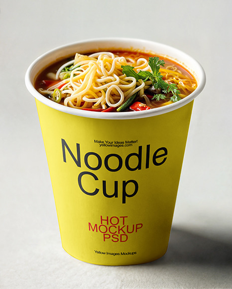 Cup with Noodles Garnished with Herbs Mockup