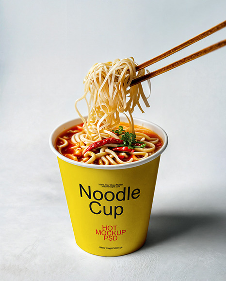 Paper Cup with Spicy Noodles & Wooden Chopsticks Mockup