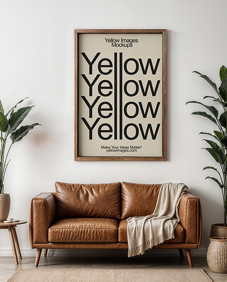 A0 Poster with a Wooden Frame in a Living Room Mockup