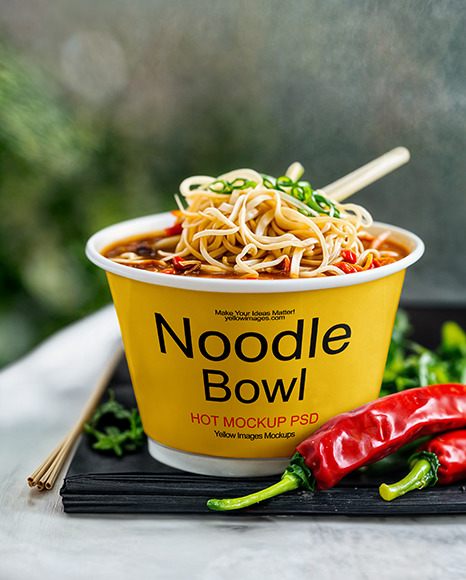 Paper Bowl with Spicy Noodles and Soup Mockup